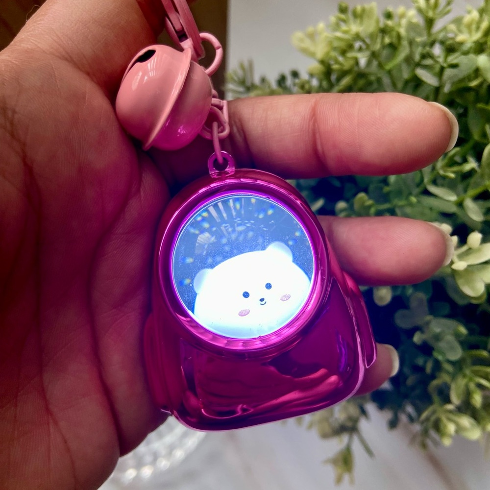 ❤️🐻Cute Bear in a metallic backpack Keychain & purse charm with Bell & led light